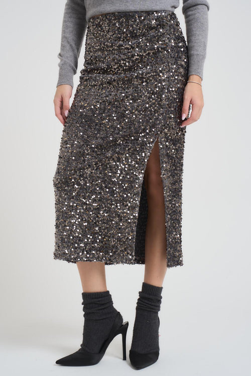 Gonna donna con paillettes e spacco grigia