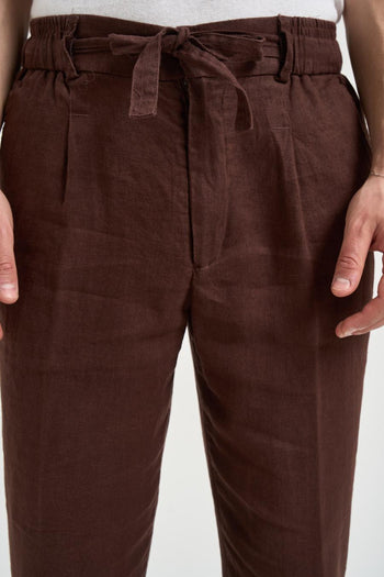 Pantalone uomo in lino marrone - 5