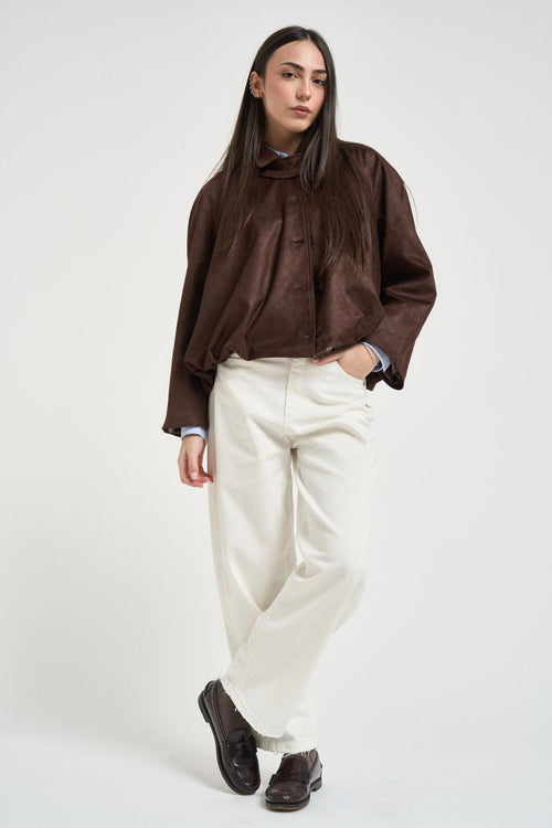 Bomber donna in suede marrone