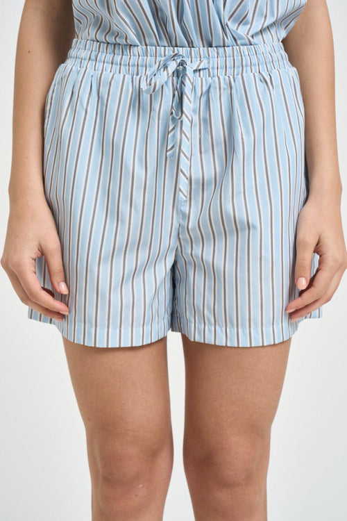 Shorts donna a righe celeste