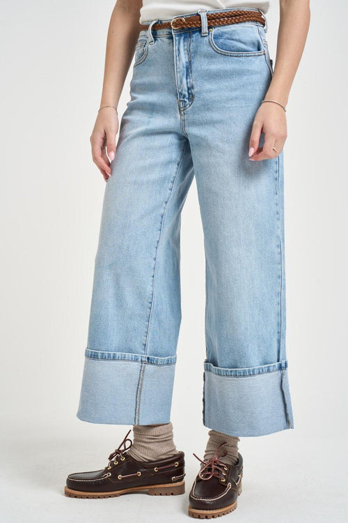 Jeans donna wide leg cropped in denim chiaro