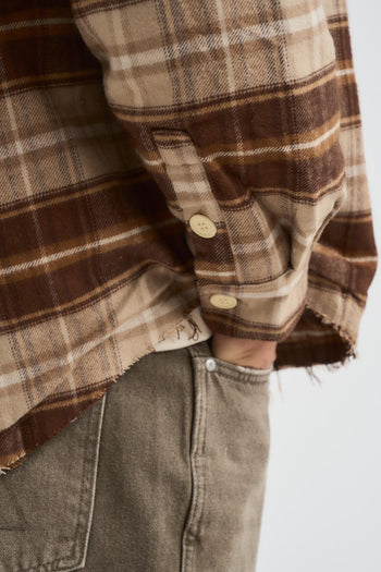 Camicia uomo a quadri marrone e beige - 7