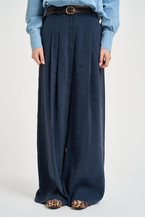 Pantalone donna con pinces blu navy - 2