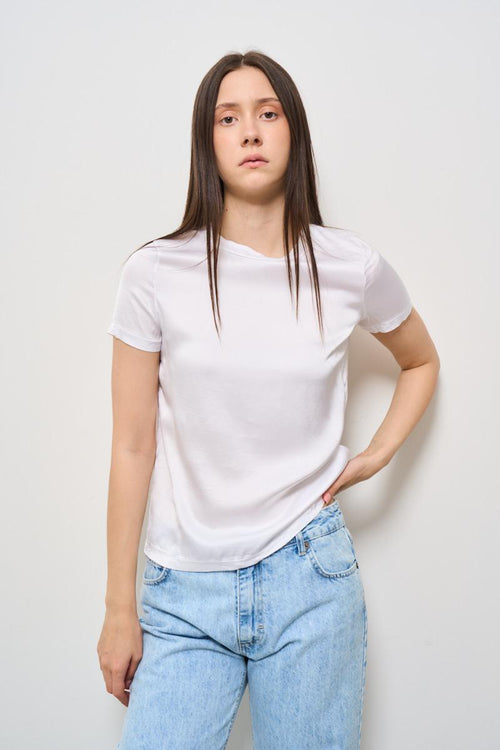 T-shirt donna girocollo bianca satinata