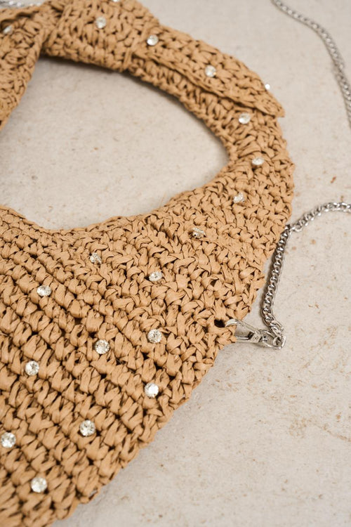 Borsa donna in raffia con strass - 2
