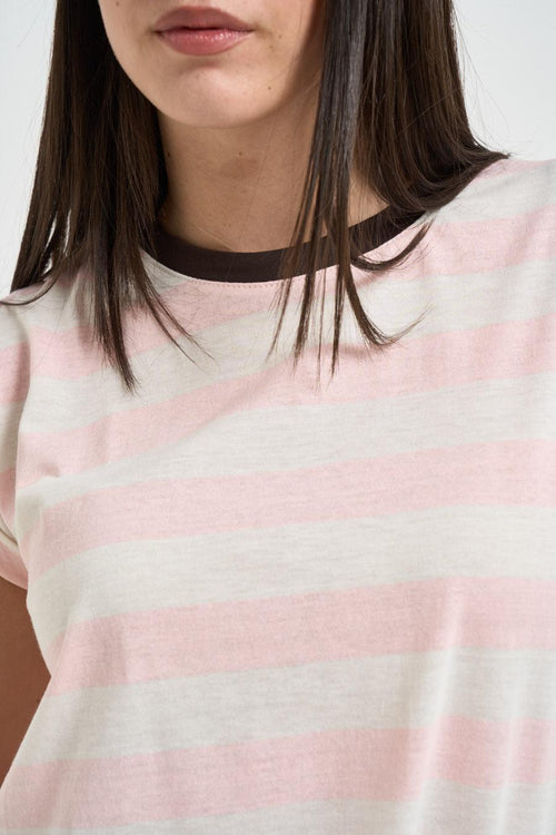 T-shirt donna a righe bianca e rosa - 2