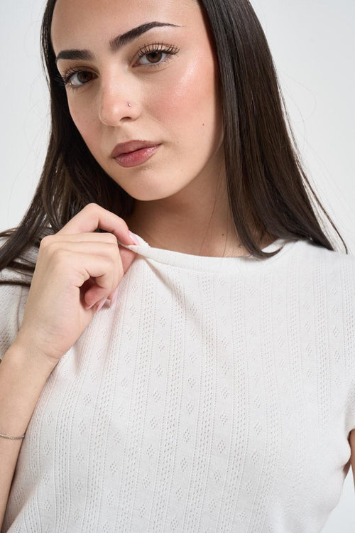 T-shirt donna panna traforata - 2