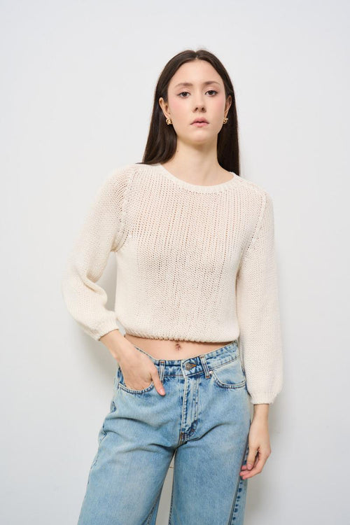 Maglia donna girocollo panna
