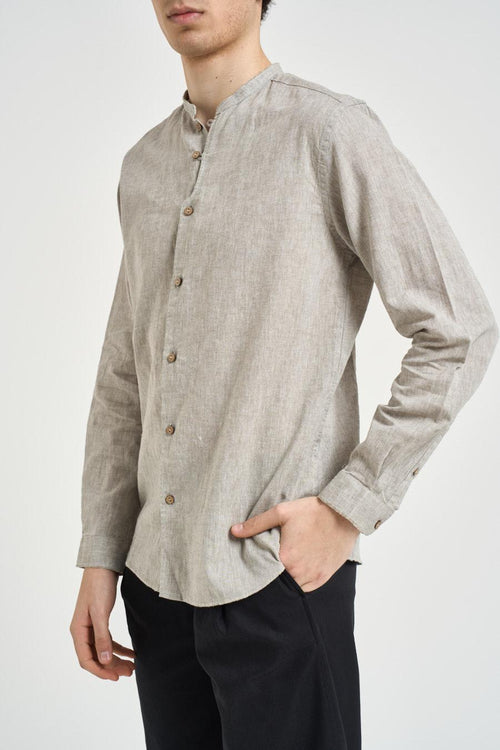Camicia uomo in lino grigio melange - 2
