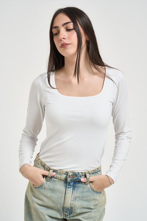 Maglia donna scollo quadrato bianca - 1