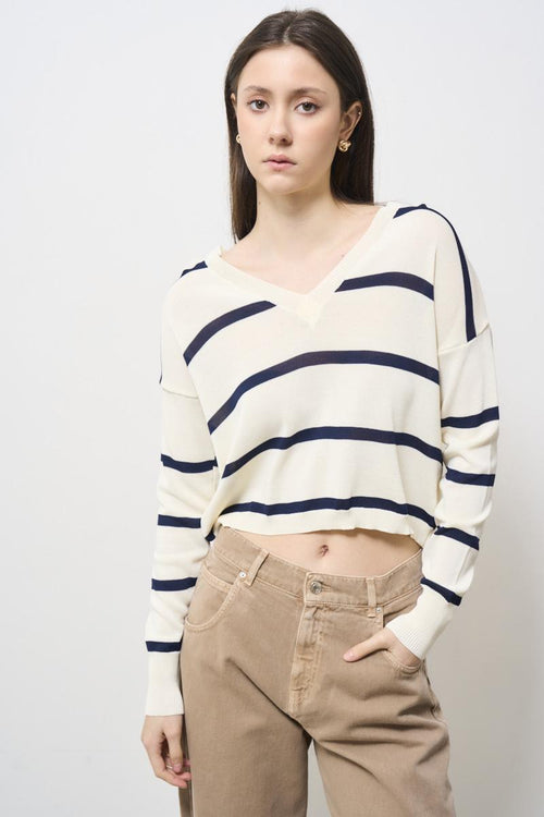 Women's blue and cream striped sweater