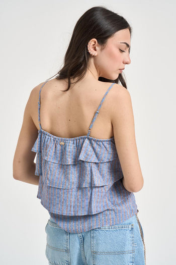 Top donna a righe azzurro e beige - 3
