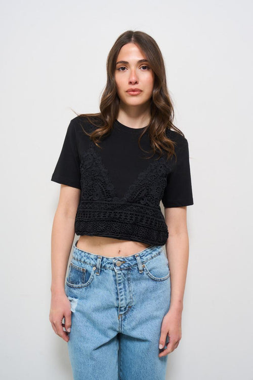 T-shirt donna cropped nero