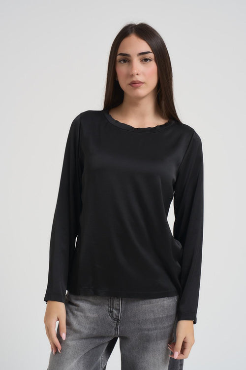 Blusa donna girocollo satinata nero