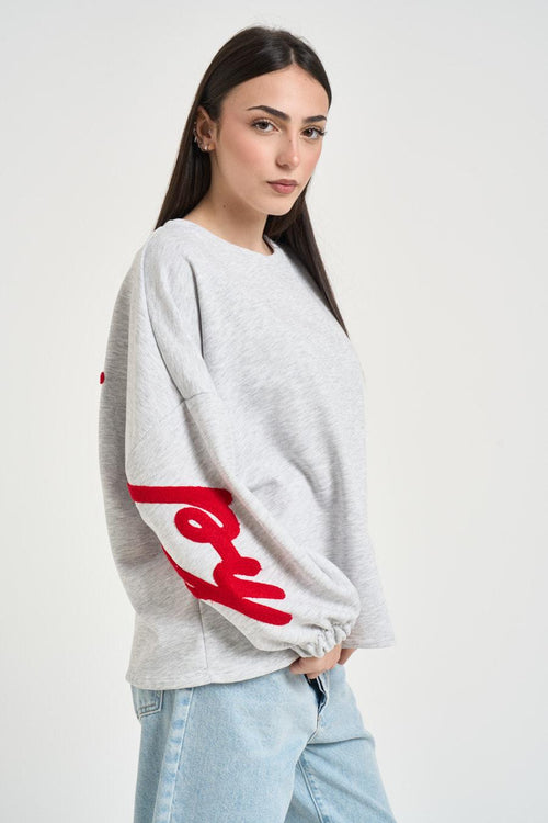 Felpa donna grigio melange e rossa - 2