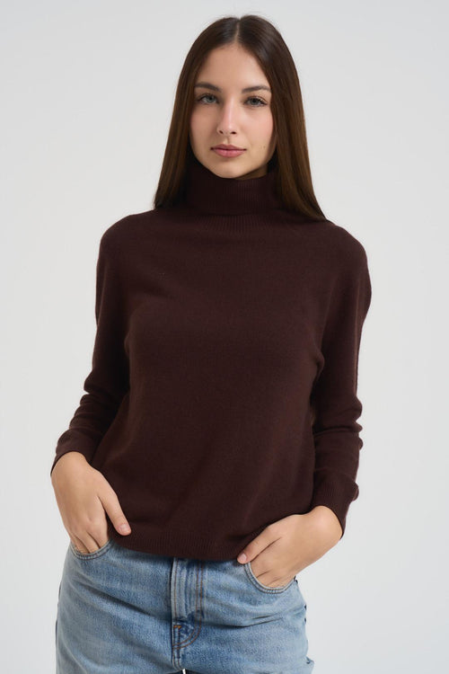 Maglia donna a collo alto caffè