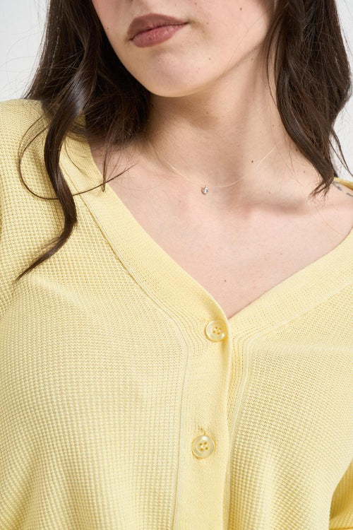 Cardigan donna in maglia giallo pastello - 2
