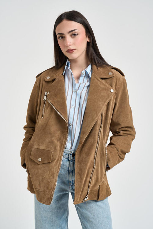 Giubbotto donna in suede cammello - 2