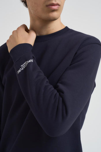 Felpa uomo blu a girocollo - 3