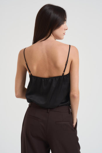 Top donna satin intarsi in pizzo nero - 4