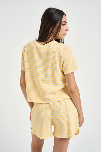 T-shirt donna a righe giallo e panna - 4