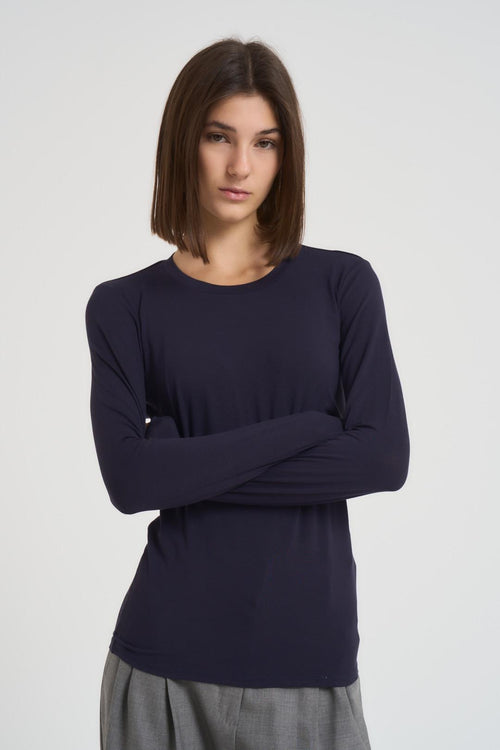 T-shirt basic donna blu manica lunga - 2