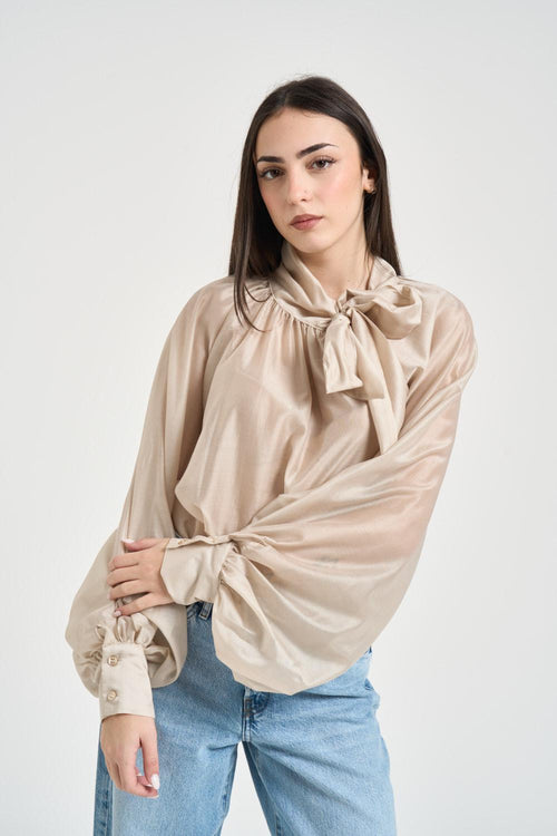 Camicia donna con fiocco beige