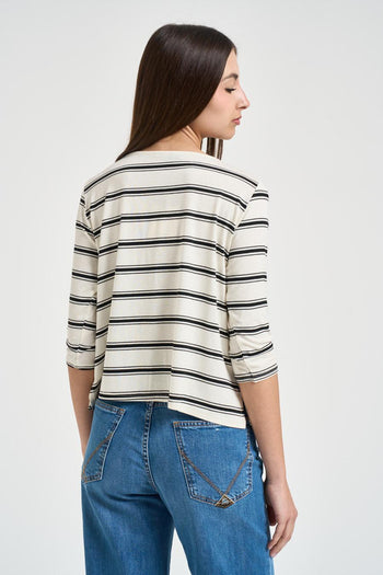Maglia donna a righe panna e nera - 3