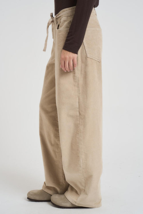 Pantalone donna a palazzo in velluto a costine beige - 2
