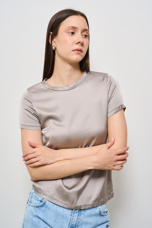 T-shirt donna girocollo fango satinata
