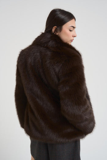 Ecopelliccia donna corta marrone - 6