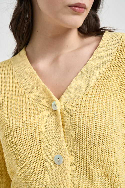 Cardigan donna in maglia giallo - 2