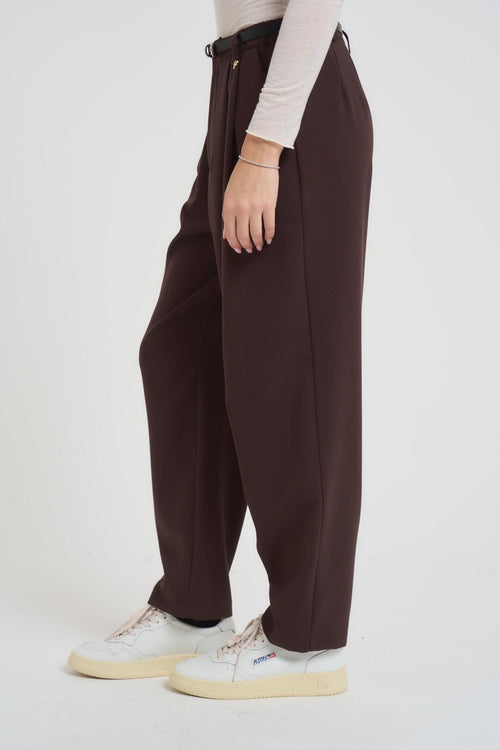 Pantalone donna vita alta marrone - 2