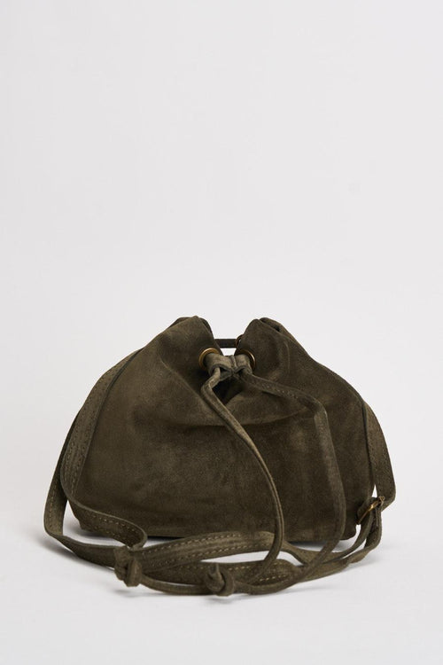 Borsa donna secchiello in suede verde militare - 1