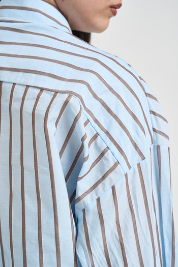 Camicia donna a righe celeste e marrone - 4