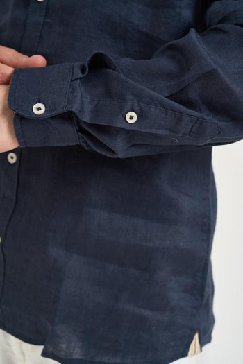 Camicia uomo in lino blu - 3
