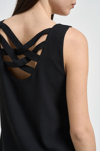 Top donna in tessuto fluido nero - 4