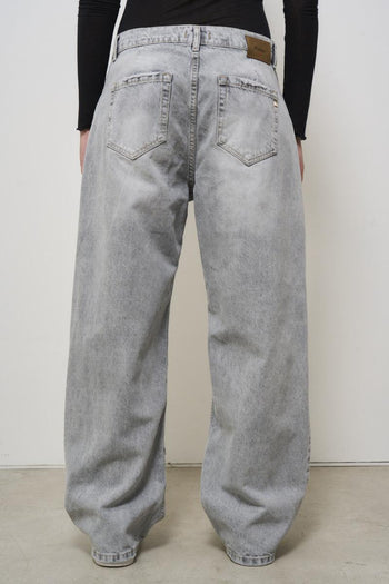 Women's wide leg jeans in gray denim - 4