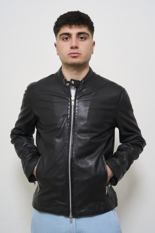Men's black leather jacket