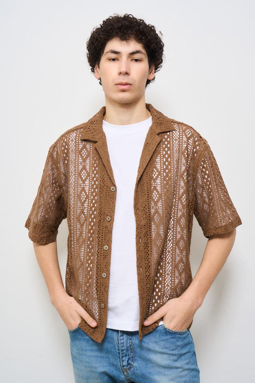 Camicia uomo traforata cammello