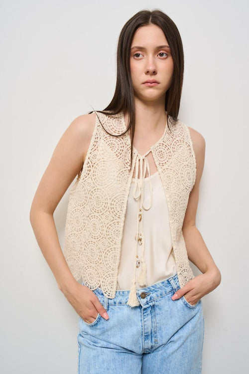 Giacca donna traforata ecru