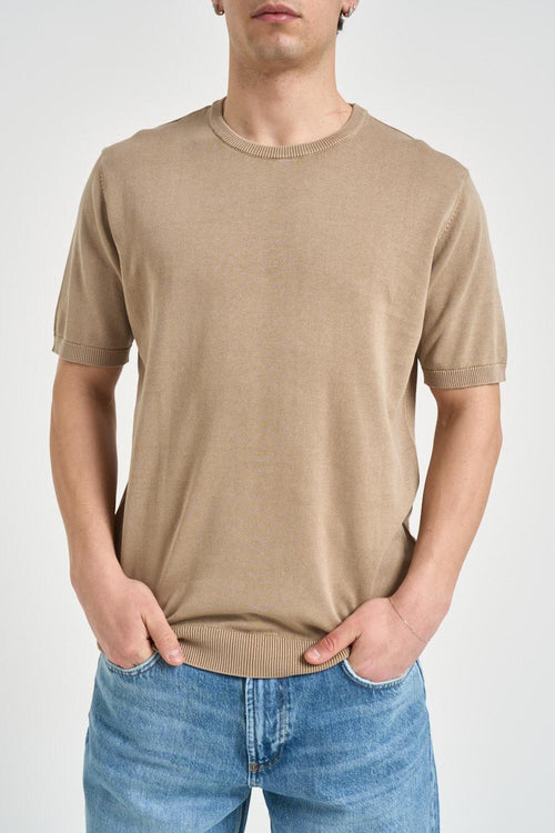 T-shirt uomo in maglia beige - 1