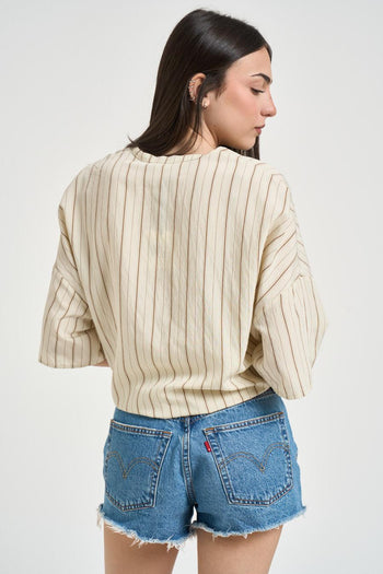 Camicia donna a righe beige e marrone - 3