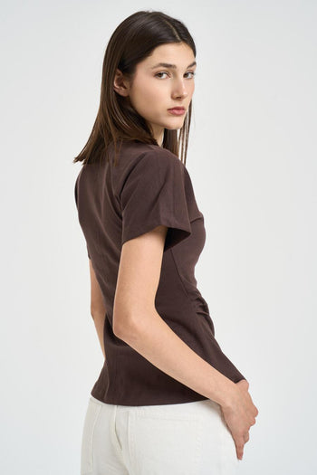 T-shirt donna girocollo marrone - 4