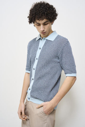Polo uomo in maglia bicolor celeste - 4
