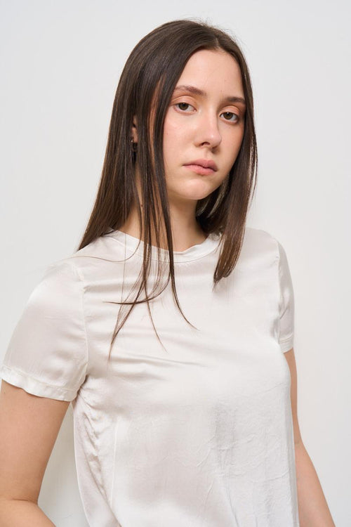 T-shirt donna girocollo panna satinata - 2