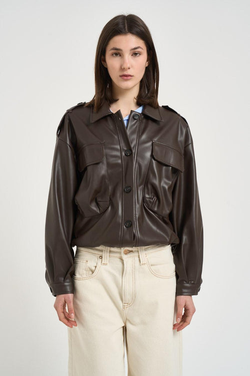 Giacca donna in ecopelle moro - 2