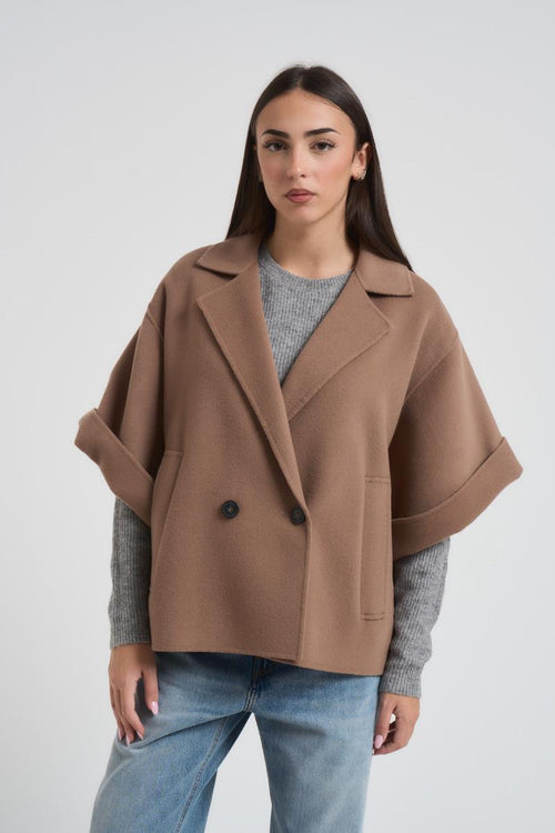 Cappotto donna Pera corto in drap di lana cammello
