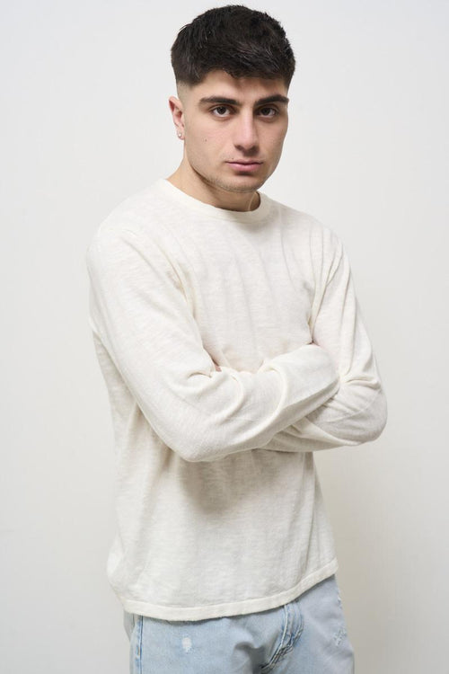 Men's white crew neck sweater - 2