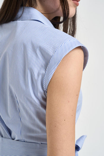 Abito donna midi chemisier a righe azzurro - 6